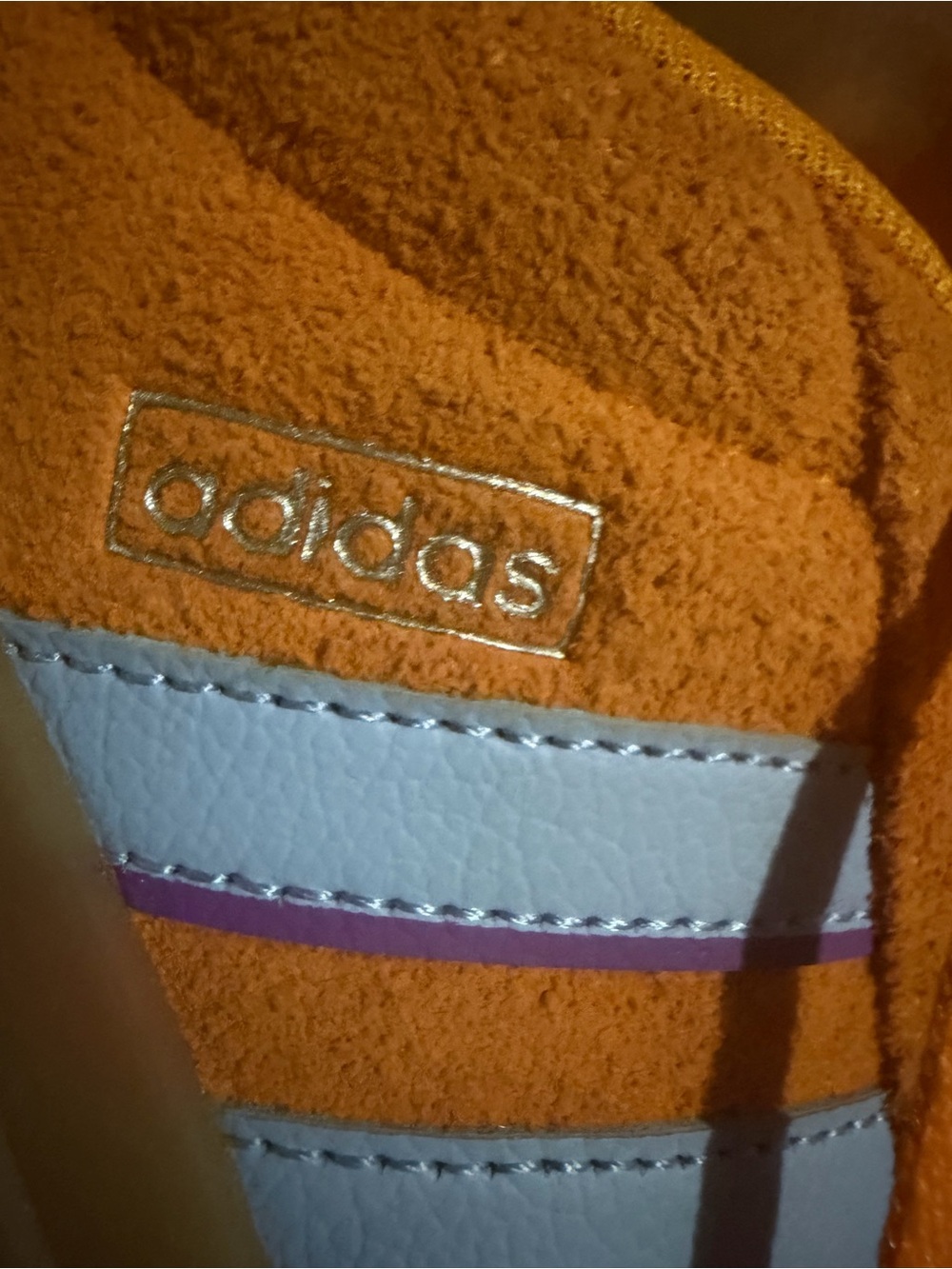 adidas women’s Orange Suede Sneakers with Purple Stripes - Picture 9 of 9